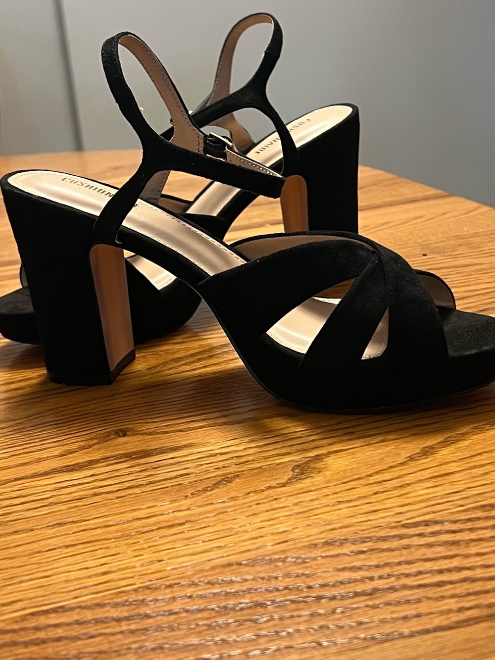 Black Suede Block Heel Sandals with Crisscross Straps